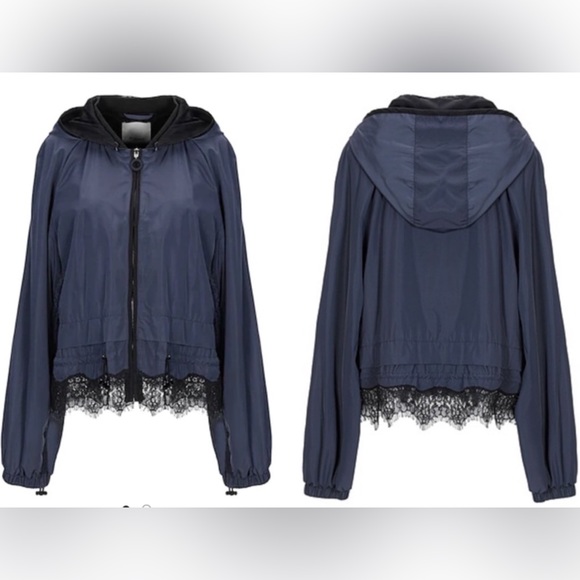 Pinko Jackets & Coats Pinko Dark Blue Rain Jacket With Lace Trim Poshmark